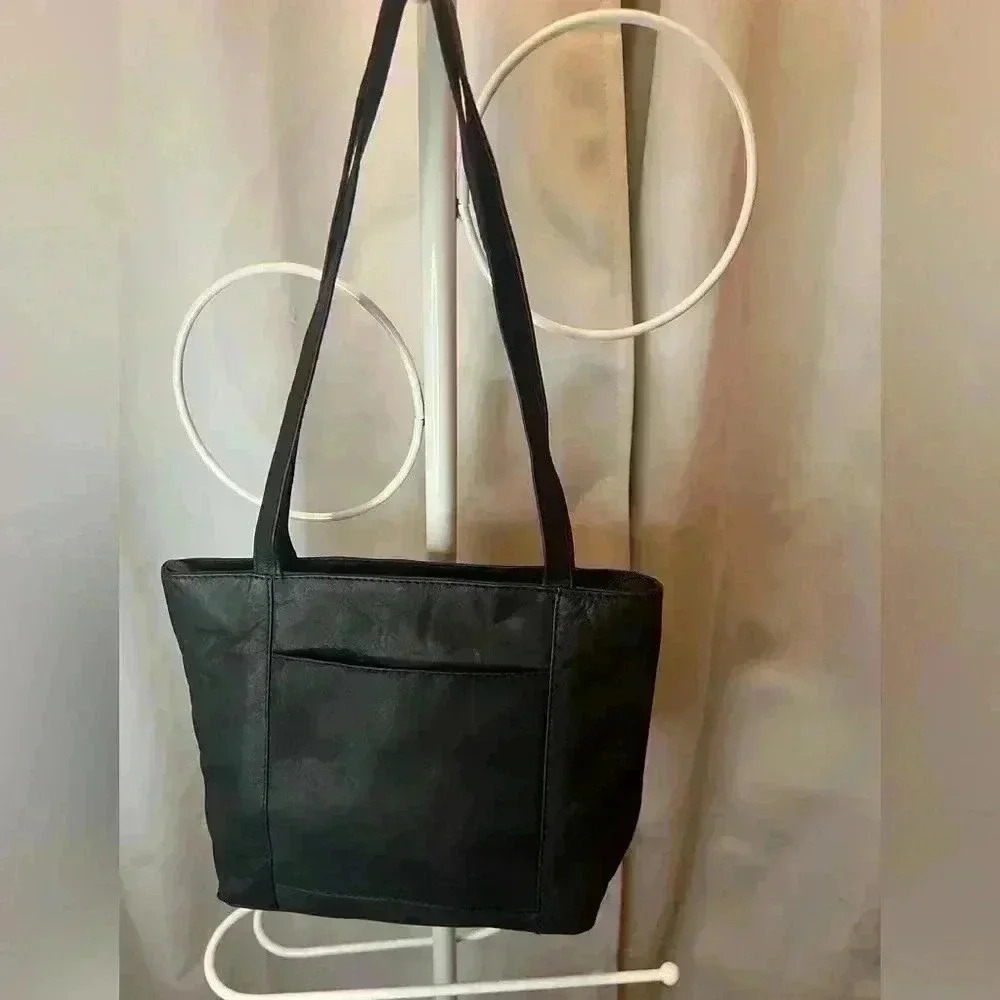 Classic Black Leather Shoulder Bag